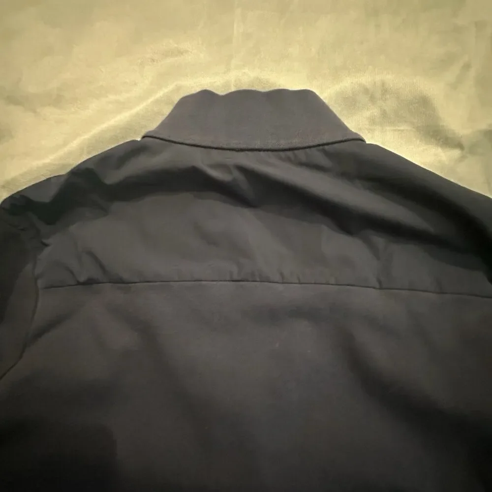 Hugo Boss Bomber Jacket Shepherd Mens L Navy Blue Padded Elbow 2 Tone Full Zip